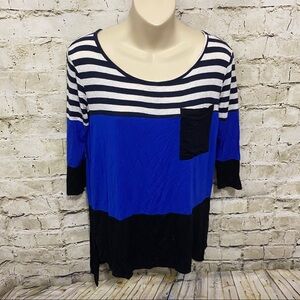 Reborn J Black Blue Striped Soft Pocket T Shirt